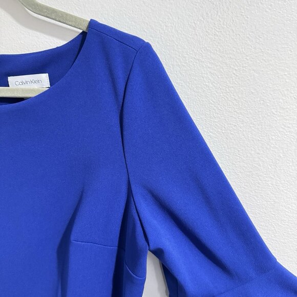 Calvin Klein Dress 14 Sheath Bell Flare Sleeves Royal Blue Career Business - Picture 2 of 8